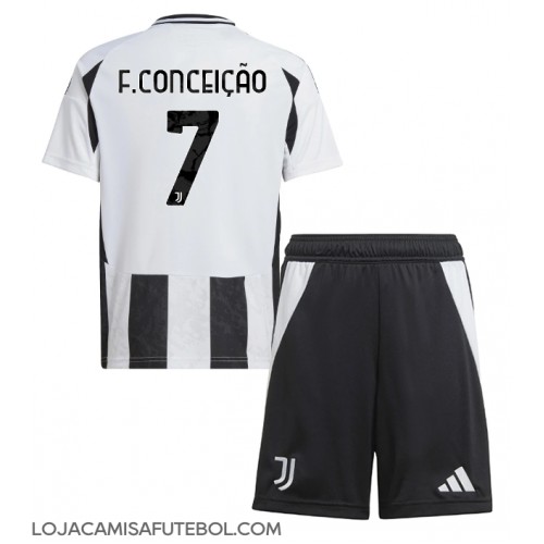 Camisa de Futebol Juventus Francisco Conceicao #7 Equipamento Principal Infantil 2024-25 Manga Curta (+ Calças curtas)